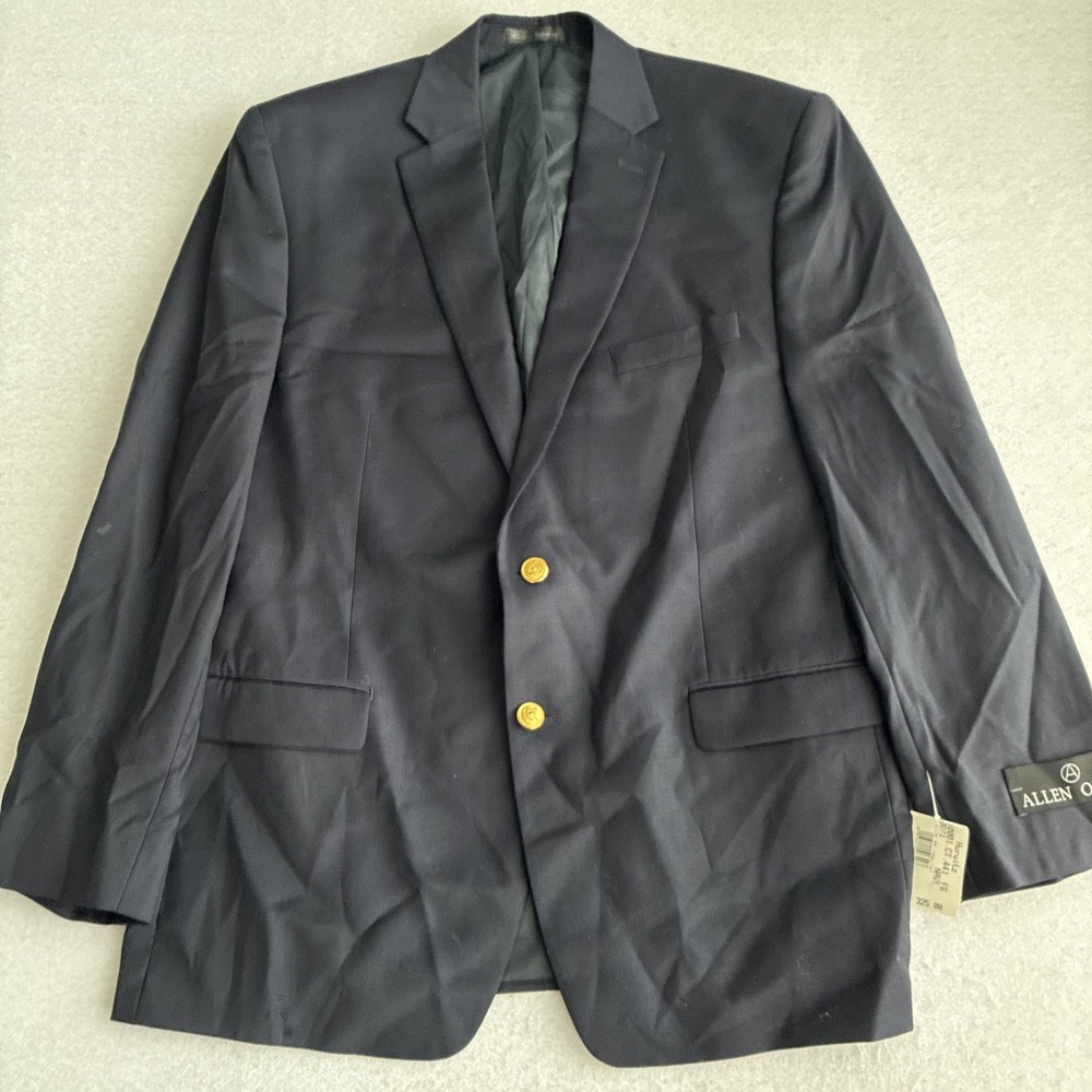 100% Wool Navy Gold Buttons Blazer Sport Coat Suit Jacket Classic Preppy *FLAW*